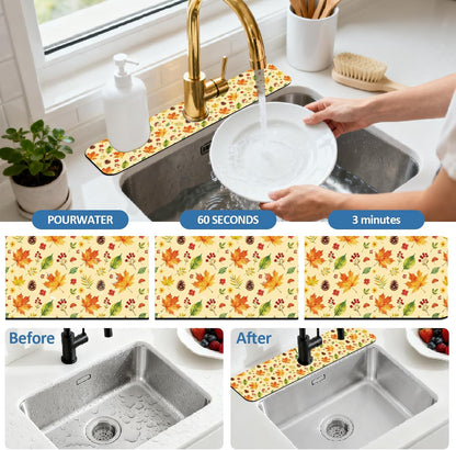 2Pcs Peonies Kitchen Sink Splash Guard Faucet Mat Vintage Florals Faucet Mat For Bathroom Kitchen 5.5x23.6In