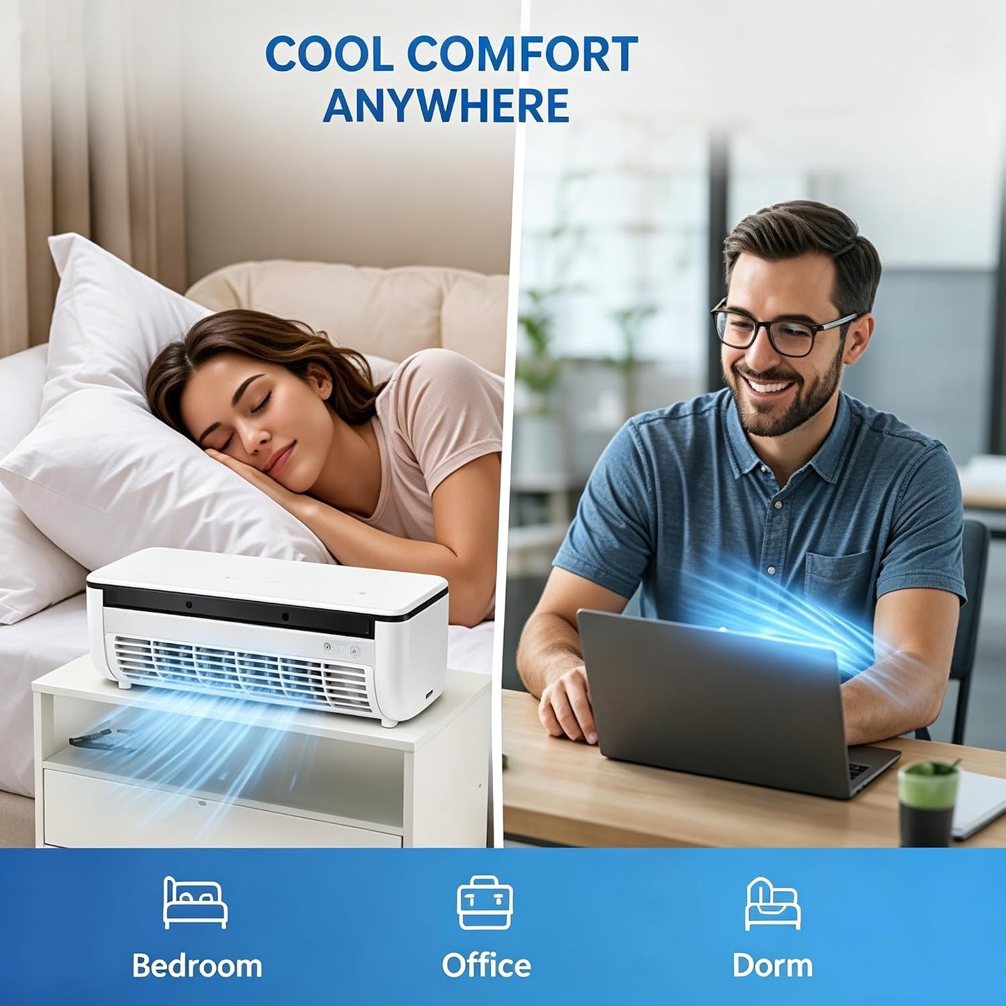 Portable Wireless Wall Air Conditioner Fan, Table & Wall Mounted Cooling Mist Fan with 3 Modes, Semiconductor Rechargeable AC Fan with Remote for Kitchen Office Indoor