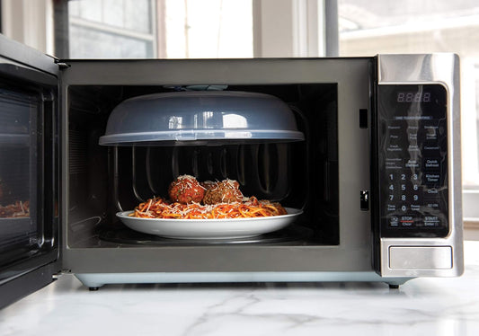 Nordic Ware Microwave Up & Away-Easy Stow - 11-inch Food Safe Lid, Plate Cover with Steam Vents, Anti-Splash Microwave Lid, Contains Moisture, Space-Saving Storage Bracket included