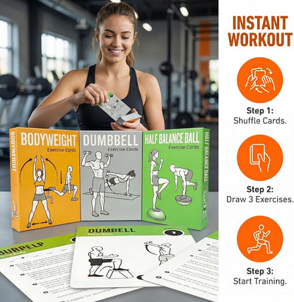 Bodyweight & Dumbbell Workout Cards - 100 Large 5"x3.5" Exercise Cards with 24 Strength Moves, Home & Gym Fitness Cards for Men & Women, Beginner Fitness Guide