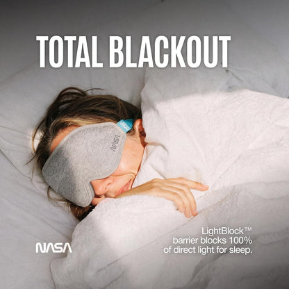 NASA Sleep Mask with LightBlock™ Barrier | Total Blackout | For Men & Women | Official NASA Design | Cooling Memory Foam | 3D Eye Cups | Includes Noise-Blocking Earbuds