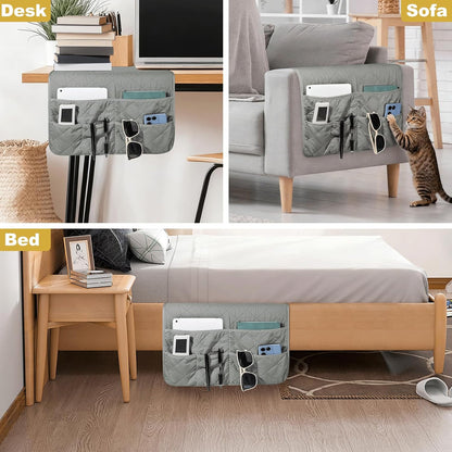 Remote Control Holder for Recliner, Armchair Caddy, Non Slip Sofa Armrest Organizer for Recliner Couch With 6 Pockets for TV Remote,Cell Phone,Magazine (Off-White)
