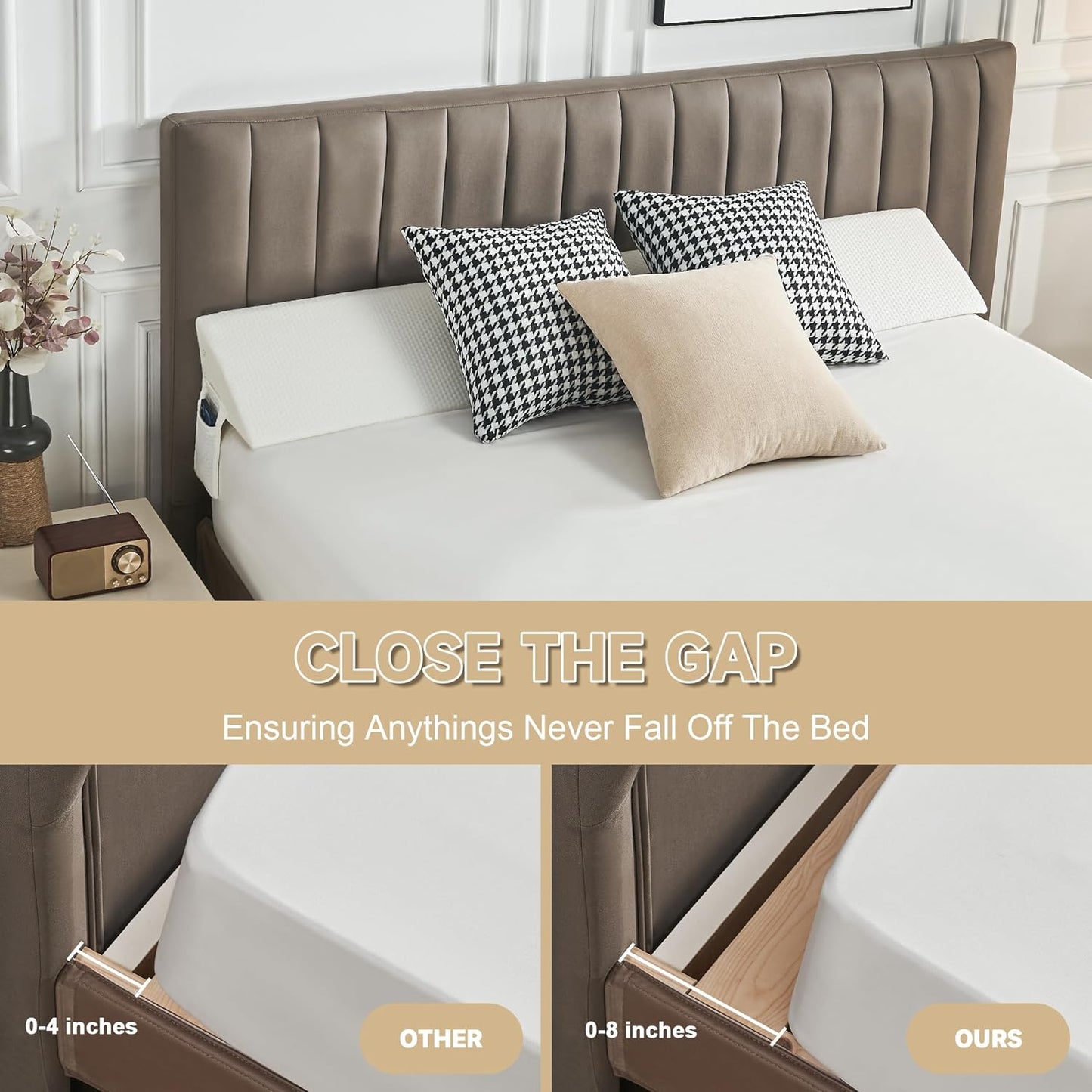 IFNOW Queen Size(60"x6"x10") Bed Wedge Pillow for Headboard, Mattress Gap Filler(0-8"), Bed Wedge for Gap Between Your Headboard and Mattress Dark Grey | High-Density Foam,Fills 0-8"Mattress Gap,Prevents Pillow & Items Falling,Works with Headboard or