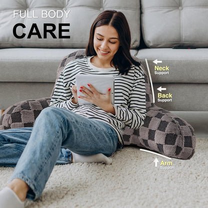 Aimuan Reading Pillow Checkered Bed Rest Wedge Backrest Checkerboard Pillow with Arms Back Support for Sitting Up in Bed Cushion Incline Rest Sleeping Snoring Pillow (Beige,Large)
