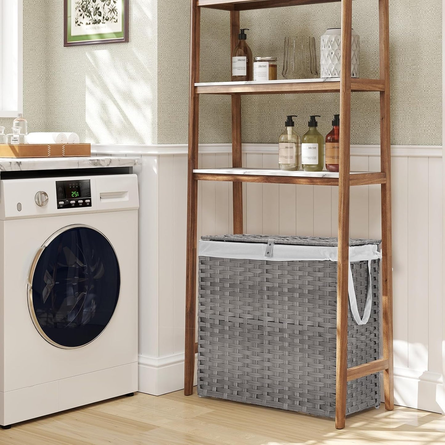 NEWBULIG Laundry Hamper Sorter with Wheels, Rolling Laundry Basket with Shelf & Removable Pull-Out Bag, Dirty Clothes Hamper for Room Organizer, 3 x 10.6 Gal (120L) - Rustic Brown and Black