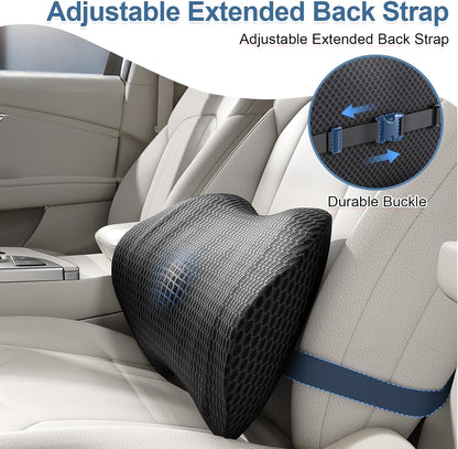 BYMECOST Lumbar Support Pillow for Car, Ergonomic Back Cushion | Memory Foam Lower Back Support Cushion with Strap for Driving, Lumbar Pillow for Pain Relief, for Office Chair, Long Sitting
