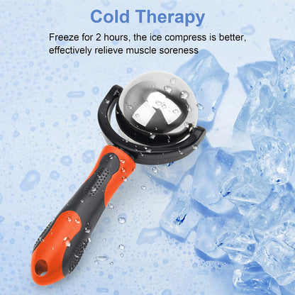 Cold Massage Roller Ball with Handle-Back Muscle Metal Ice Roller Ball Tool