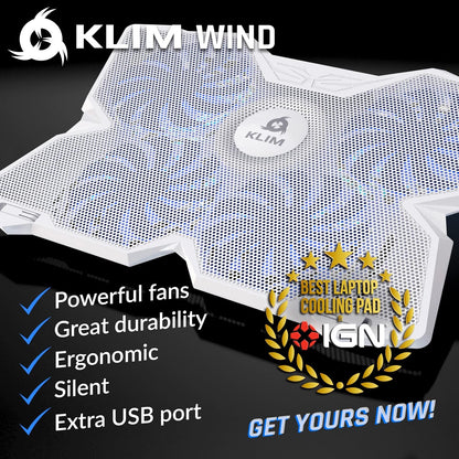 KLIM Wind Laptop Cooling Pad - More Than 500 000 Units Sold - New Version - The Most Powerful Rapid Action Cooling Fan - Laptop Stand with 4 Cooling Fans at 1200 RPM - USB Fan - PS5 PS4 - RGB