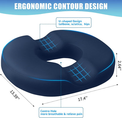 BlissTrends Donut Pillow Seat Cushion, Memory Foam Lifting Cushions(Black) | Donut Chair Cushions for Postpartum Pregnancy & Hemorrhoids,Tailbone Pain Relief Cushion for Office&Home Chairs