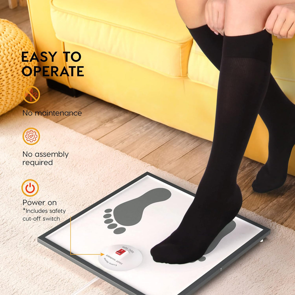 EconoHome Electric Foot Warmer - Foot Heater for Under the Desk, Office or Bedroom - Energy Efficient - Exclusive Overheat Protection Feet Warmer (70 Watts)