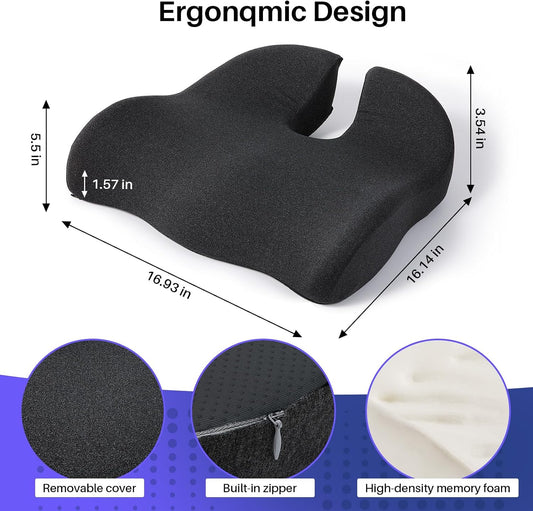 Ergonomic Seat Cushion, Office Chair Cushion for Sciatica Support, Pink | Office Seat Cushion for Tailbone Pain Relief, Sciatica, Hip, Coccyx Cushion for Car, Memory Foam Chair Pad for Long Sitting