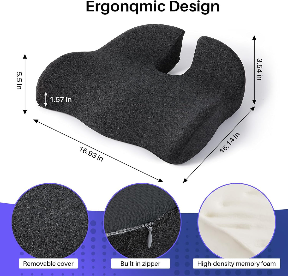 Ergonomic Seat Cushion, Office Chair Cushion for Sciatica Support, Pink