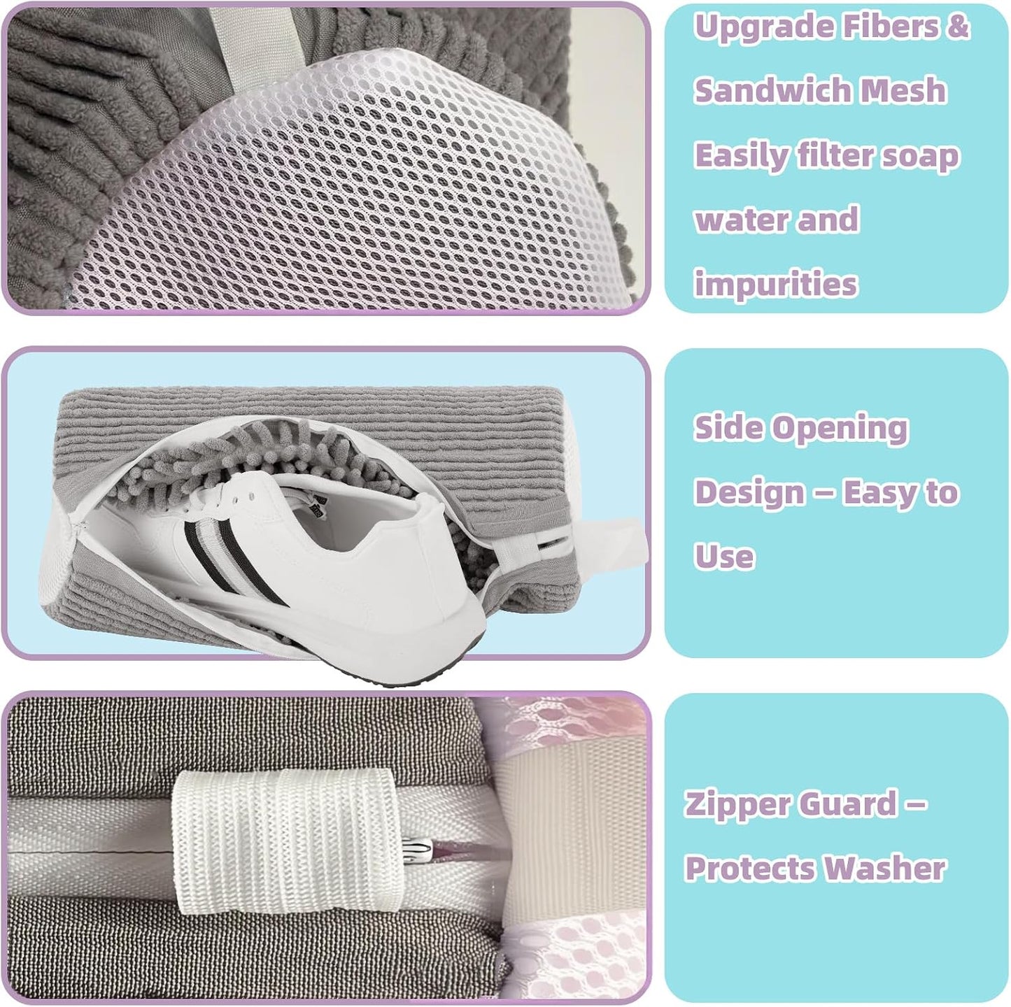 Shoe Washing Machine Bag Shoe Laundry Bags for Sneakers Reusable 2pc Shoes Cleaning Bags 360° Deep Clean for All Shoes Types With Invisible Zipper