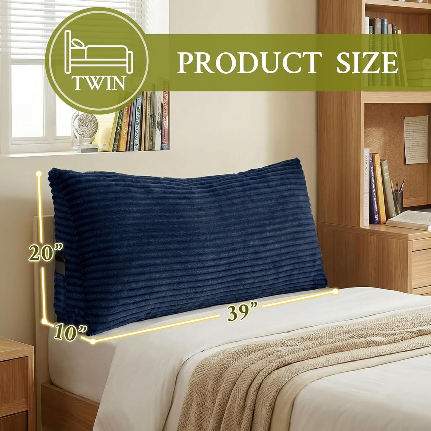 Headboard Pillow Queen, Headboard Wedge Pillow, Back Rest Pillows for Sitting, Reading, Working, Triangle Pillow with Removable Cover, Daybed Pillows for Bed Dorm Sofa, Dark Grey