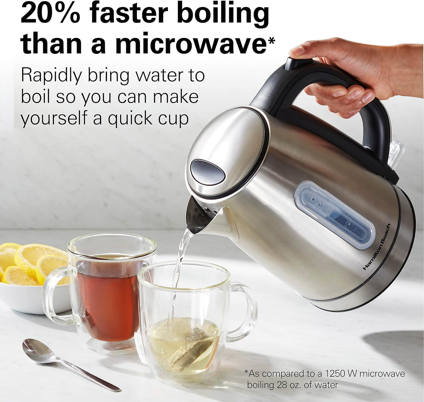 Hamilton Beach 1.7 Liter Electric Tea Kettle, Water Boiler & Heater | Fast Boiling 1500 Watts | BPA Free | Cordless Serving | Auto-Shutoff & Boil-Dry Protection | LED Light Ring | Stainless Steel