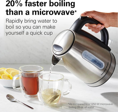 Hamilton Beach 1.7 Liter Electric Tea Kettle, Water Boiler & Heater | Fast Boiling 1500 Watts | BPA Free | Cordless Serving | Auto-Shutoff & Boil-Dry Protection | LED Light Ring | Stainless Steel