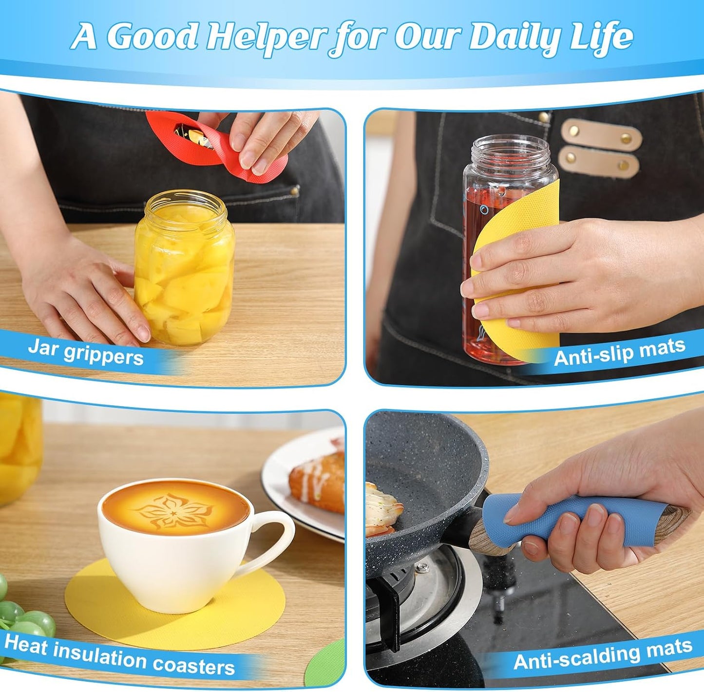 Jar Opener for Weak Hands, Seniors with Arthritis, 2 Pcs 5 in 1 Multi Function Bottle Opener Lid Openers For Arthritic Hands with 4 Pcs Rubber Jar Openers Bottle Gripper Non Slip Pad