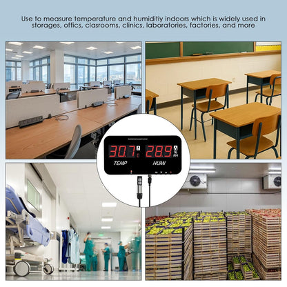 Indoor Thermometer Hygrometer Large LCD Display with 5M External Sensor | Digital Wall Temperature Humidity Meter with 18 Inch Screen Monitor, High/Low Alarm for Warehouse Greenhouse Home Office Lab
