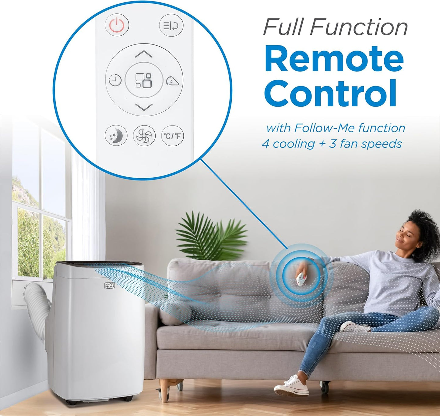 BLACK+DECKER Smart Portable Air Conditioner, 12,000 BTU, BPACT12WT, White | 8,000 BTU SACC for Rooms up to 550 Sq. Ft., Smart 3-in-1 Portable AC, Fan and Dehum with Follow Me Remote