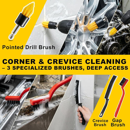 6Pcs Drill Brush Cleaning Kit with Extendable Rod, Yellow | Power Scrubber Attachments, For Shower, Tub, Tile, Grout, For Kitchen and Car