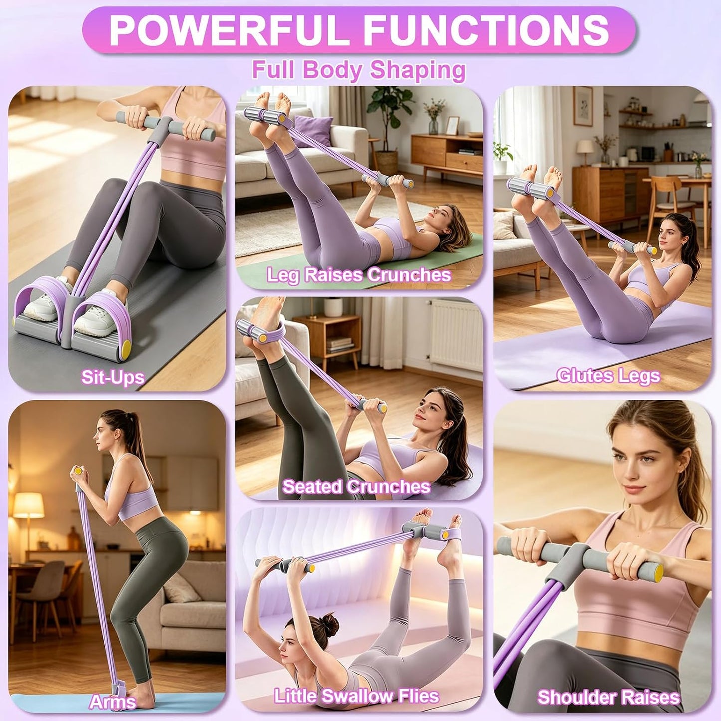 Multifunction Tension Rope, 6-Tube Elastic Yoga Pedal Puller Resistance Band, Natural Latex Tension Rope Fitness Equipment, for Abdomen/Waist/Arm/Leg Stretching Slimming Training
