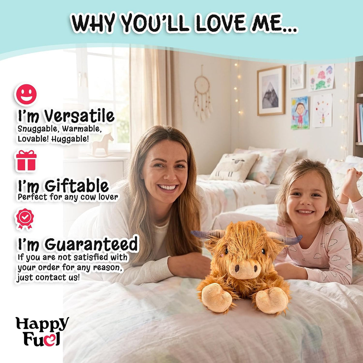 Bunny Microwavable & Weighted Stuffed Animals - 1.5 Lbs Unscented Heating Pad for Period Cramps Pain Relief and Anxiety, Cute Bunny Plush Toys Gifts for Women Girls Adults and Kids by Happy Fuel