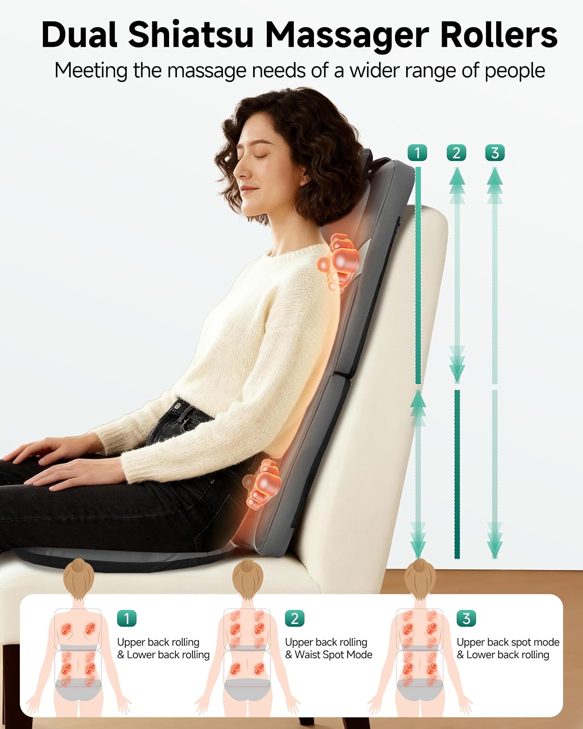 Snailax Shiatsu Back Massager with Heat, Deep Kneading Massage Chair Pad for Neck, Shoulders, Full Back & Waist, Adjustable Roller Massage Seat Cushion for Home Office, Pain Relief, Gift for Men Women