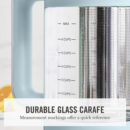 Martha Stewart 1.7L Glass Carafe Electric Kettle with Removable Tea Infuser | 7 Cups, 4 Presets, Rapid Boiling, Stainless Steel Tea Leaf Infuser, Cordless Swivel Base, Keep Warm, Auto Shut-Off, Linen