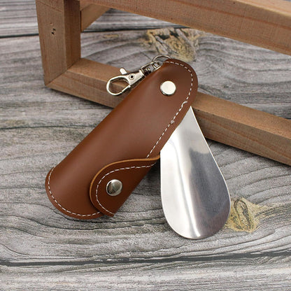 Metal Shoe Horn with Holster, 1 Pc Foldable Shoe Horn with Keychain, Travel Mini Stainless Steel Shoe Spoon