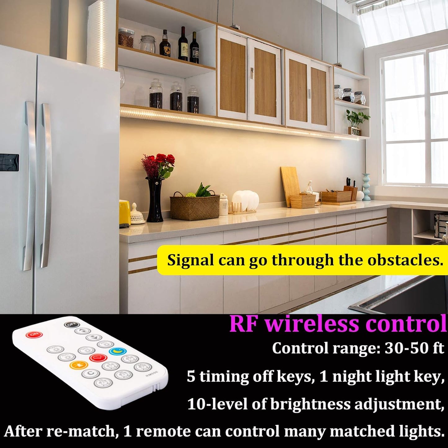 WOBANE 16.4ft Motion Sensor LED Strip with Remote,Warm White Tape Lighting | Dimmable LED Strip Lights for Kitchen, Under Cabinet, Bedroom, Shelf, Bed, PIR Function,Night Light,Adapter,3000K Warm White