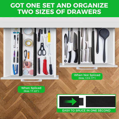 4 Pack Bamboo Drawer Dividers Organizer with Inserts 2.6'' High | Expandable from 12.5-21.7", Adjustable Drawer Organizer Separators for Utensils, Clothing, Office, Dresser, Bedroom, (Beige)