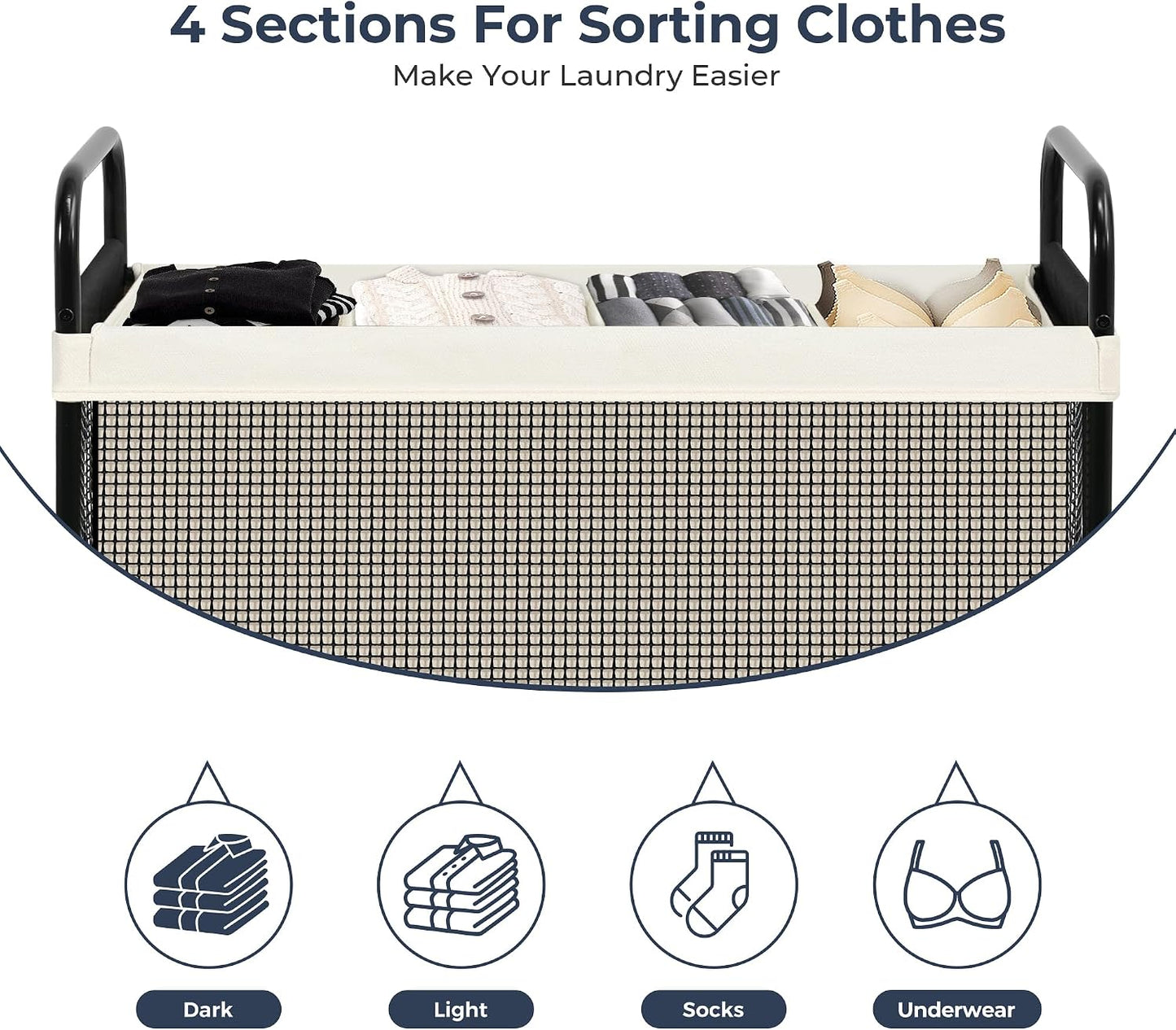 STO STO Laundry Hamper 2 Section, 100L Rolling Laundry Sorter Cart with Removable and Washable Liner Bag, Clothes Hamper with Wheels and Metal Handle for Laundry Room and Bedroom
