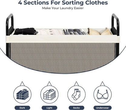 STO STO Laundry Hamper 2 Section, 100L Rolling Laundry Sorter Cart with Removable and Washable Liner Bag, Clothes Hamper with Wheels and Metal Handle for Laundry Room and Bedroom