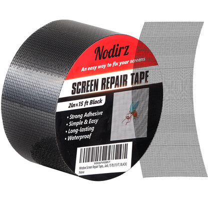 Window Screen Repair Tape, 2 in X 15 FT (180IN) Screen Repair Kit for Windows or Doors, Strong Adhesive Screen Patch Repair Kit Mesh Repair (Black, 15 FT)