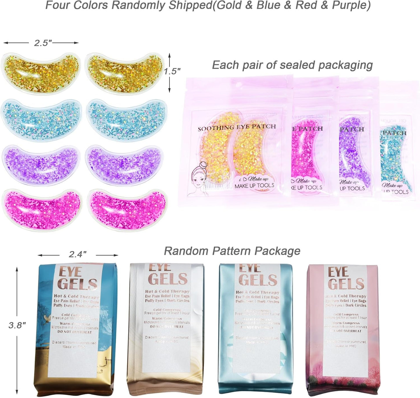 Under Eye Patches for Puffy Eyes, Reusable Ice Gel Eye Pad Cooling Eye Patch Hot Cold Therapy Eye Mask 8 Pack