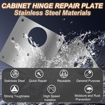 Cabinet Hinge Repair Plate, Hinges Repair Fixing Plate Cabinet Repair Board | 6 Pcs Stainless Steel Hinge Repair Brackets Kit,Kitchen Cupboard Door Hinge Repair Plate Kit with Screws Small Universal