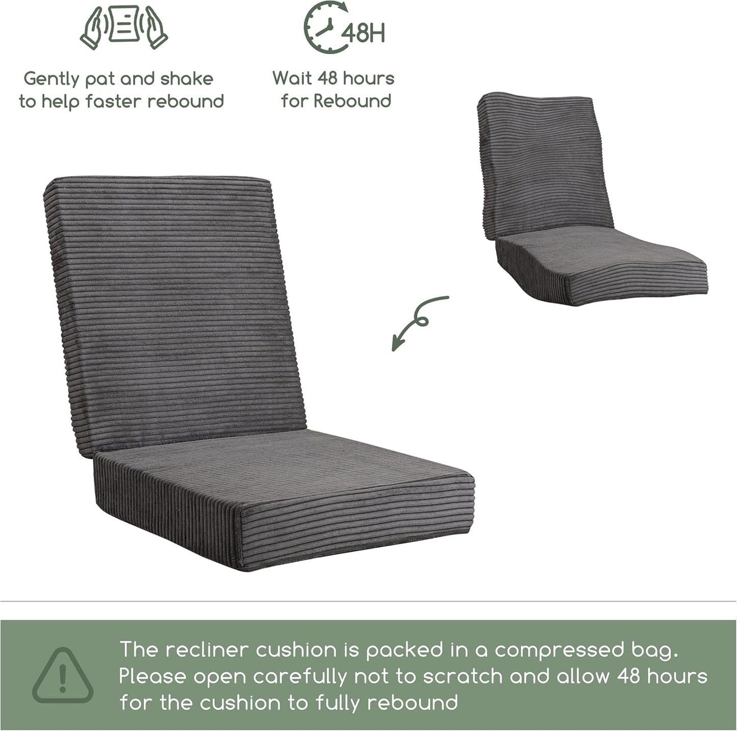 HIGOGOGO Corduroy Recliner Chair Cushion with Lumbar Support Pillow Soft Non-Slip 4" Thick Seat Pad Prevent Buttocks & Back Pain in Seniors (Beige, 12" Backrest)