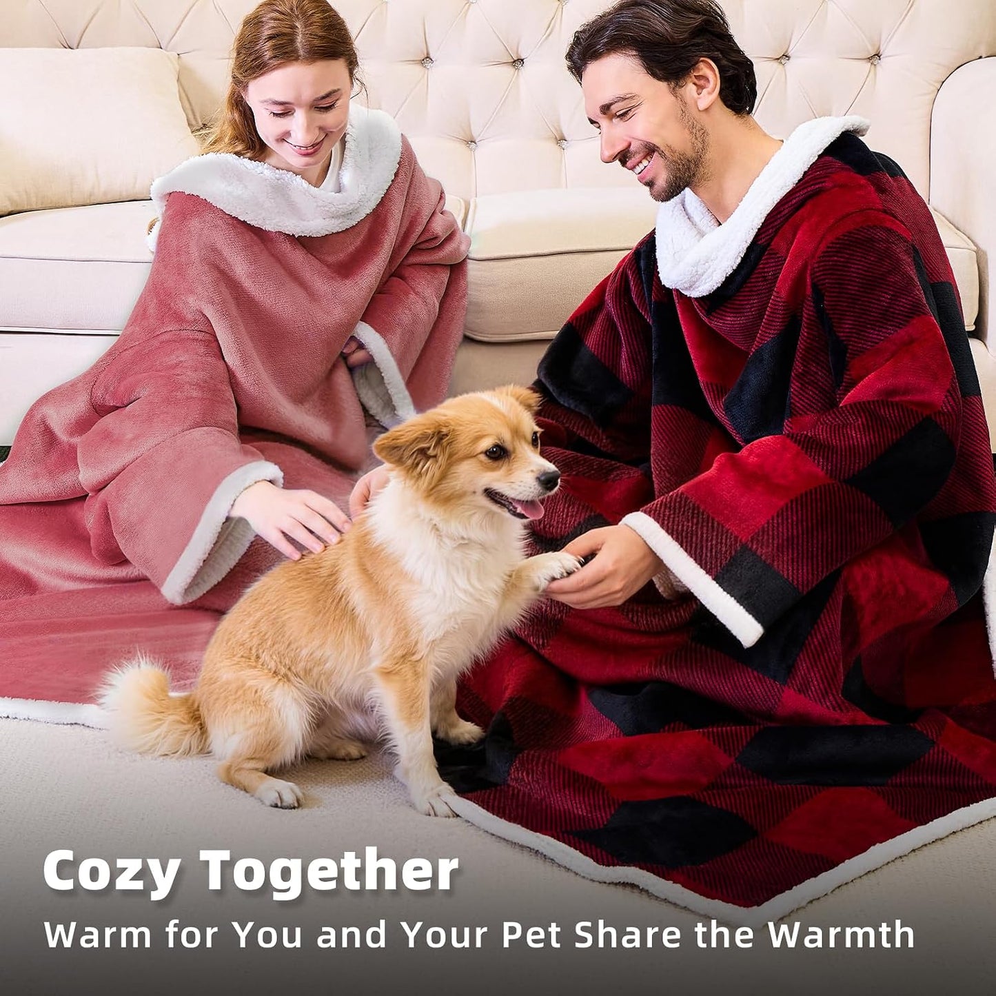 IFNOW Sherpa Wearable Blanket with Sleeves, Oversized Snuggle Robe, Purple | 430GSM Thick, 55x69", Big Pocket, TV Blanket,Fall Winter Dorm Essentials or Office, Christmas Birthday Gifts for Women Men