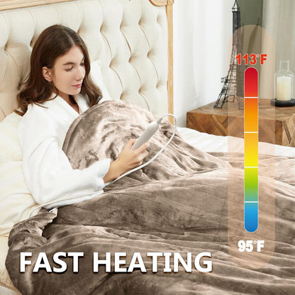 Tefici Heated Blanket Throw,Ultra Soft 2-Layer Flannel Electric Blanket