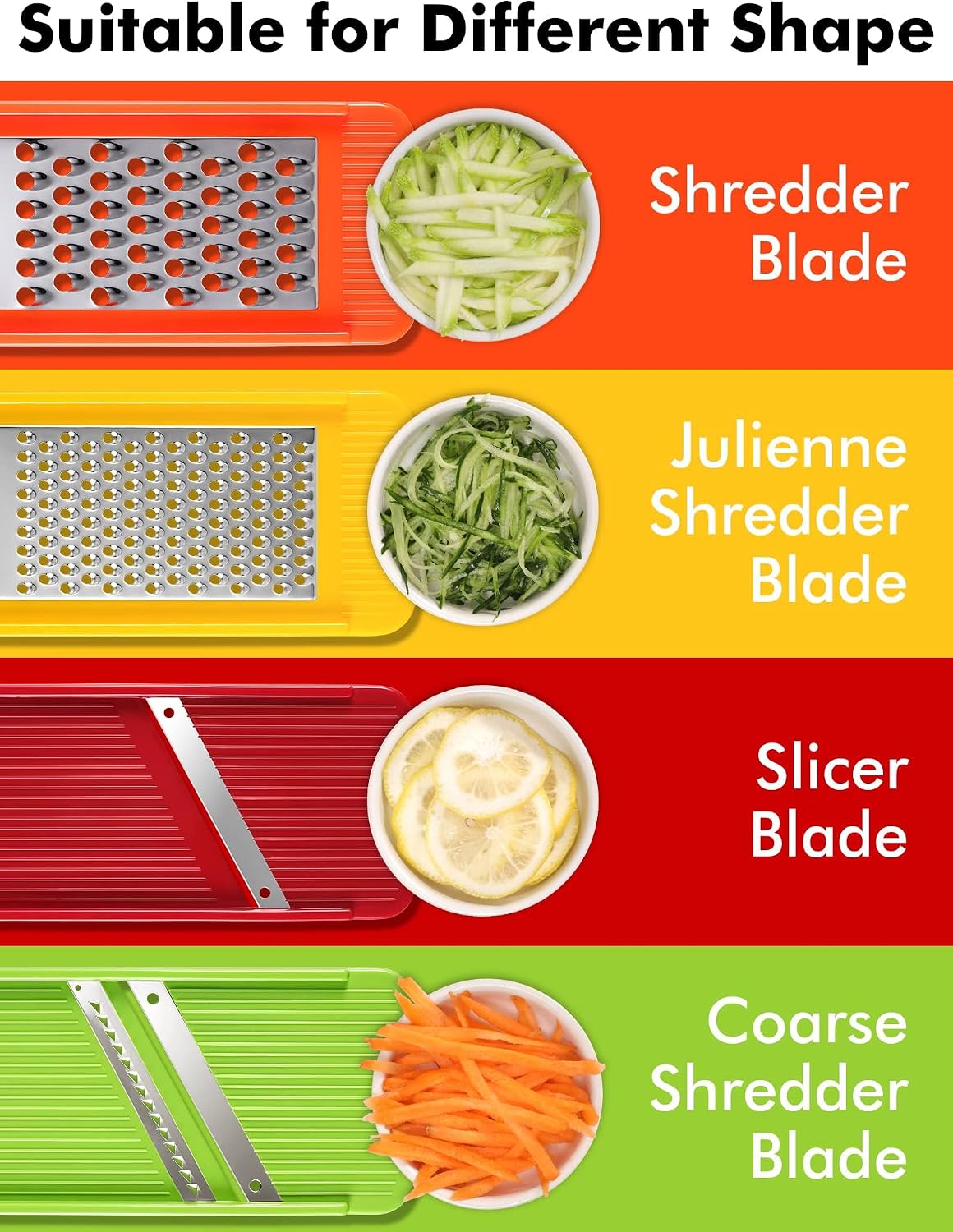 Geedel Professional Mandoline Slicer for Kitchen, Multi Purpose Vegetable Slicer Cutter, Vegetable Cutter Onion Cutter for Veggie Fruit Cheese | Slice, Shred & Julienne, Sharp Stainless Steel Blades, Dishwasher Safe, No BPA, Safety Hand Guard, For