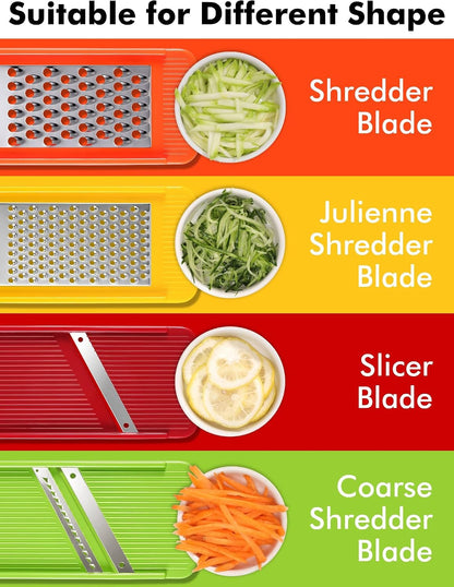 Geedel Professional Mandoline Slicer for Kitchen, Multi Purpose Vegetable Slicer Cutter, Vegetable Cutter Onion Cutter for Veggie Fruit Cheese | Slice, Shred & Julienne, Sharp Stainless Steel Blades, Dishwasher Safe, No BPA, Safety Hand Guard, For