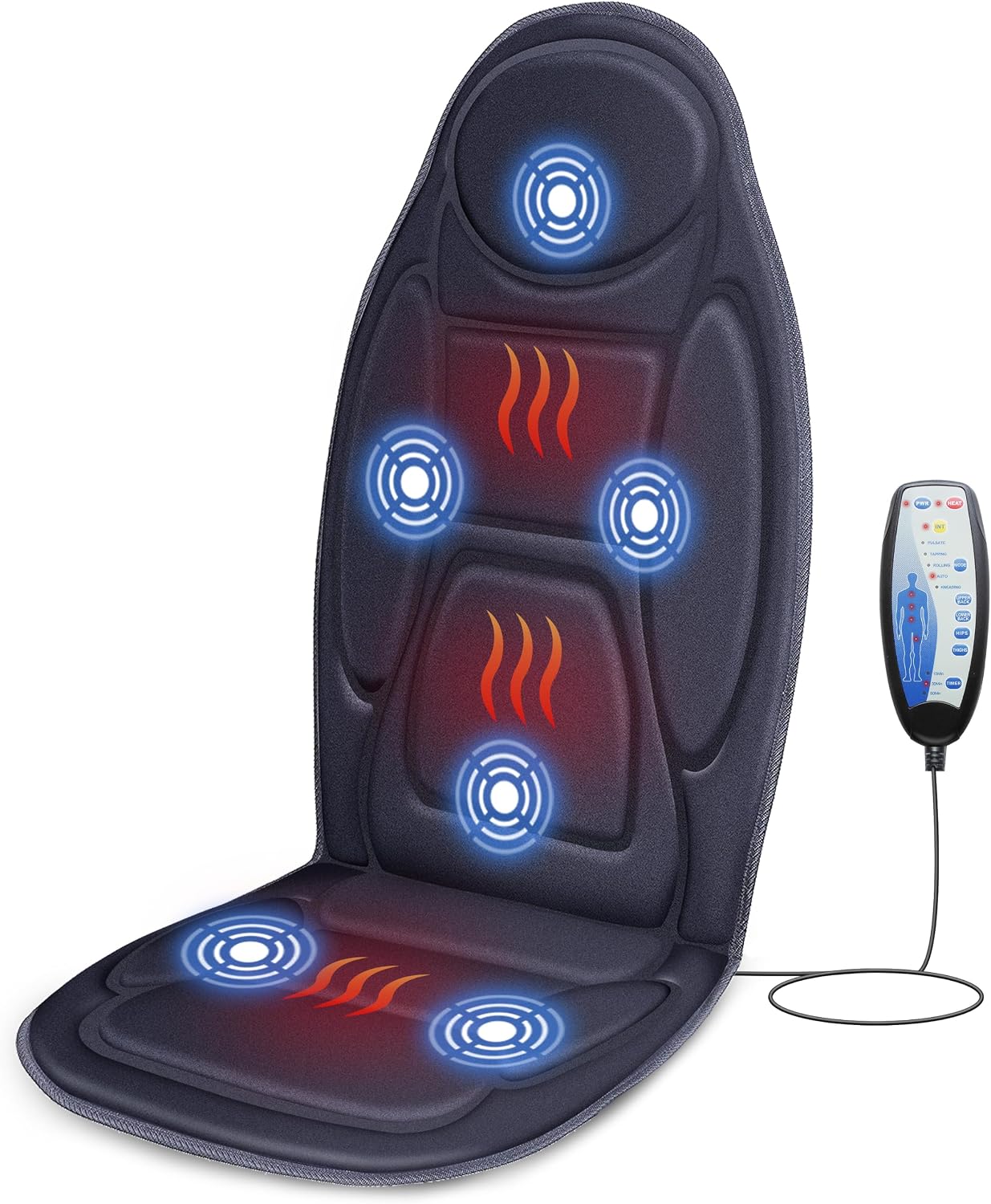 Snailax Back Massager with Heat, Vibration Massage Chair Pad, Seat Cushion | 10 Motors, 5 Modes, 3 Intensities, 2 Heat Settings, 3 Heating Areas, 30/60/90-Min Timer, Foldable, Carry Bag, 2026 Upgraded