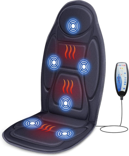 Snailax Back Massager with Heat, Vibration Massage Chair Pad, Seat Cushion | 10 Motors, 5 Modes, 3 Intensities, 2 Heat Settings, 3 Heating Areas, 30/60/90-Min Timer, Foldable, Carry Bag, 2026 Upgraded