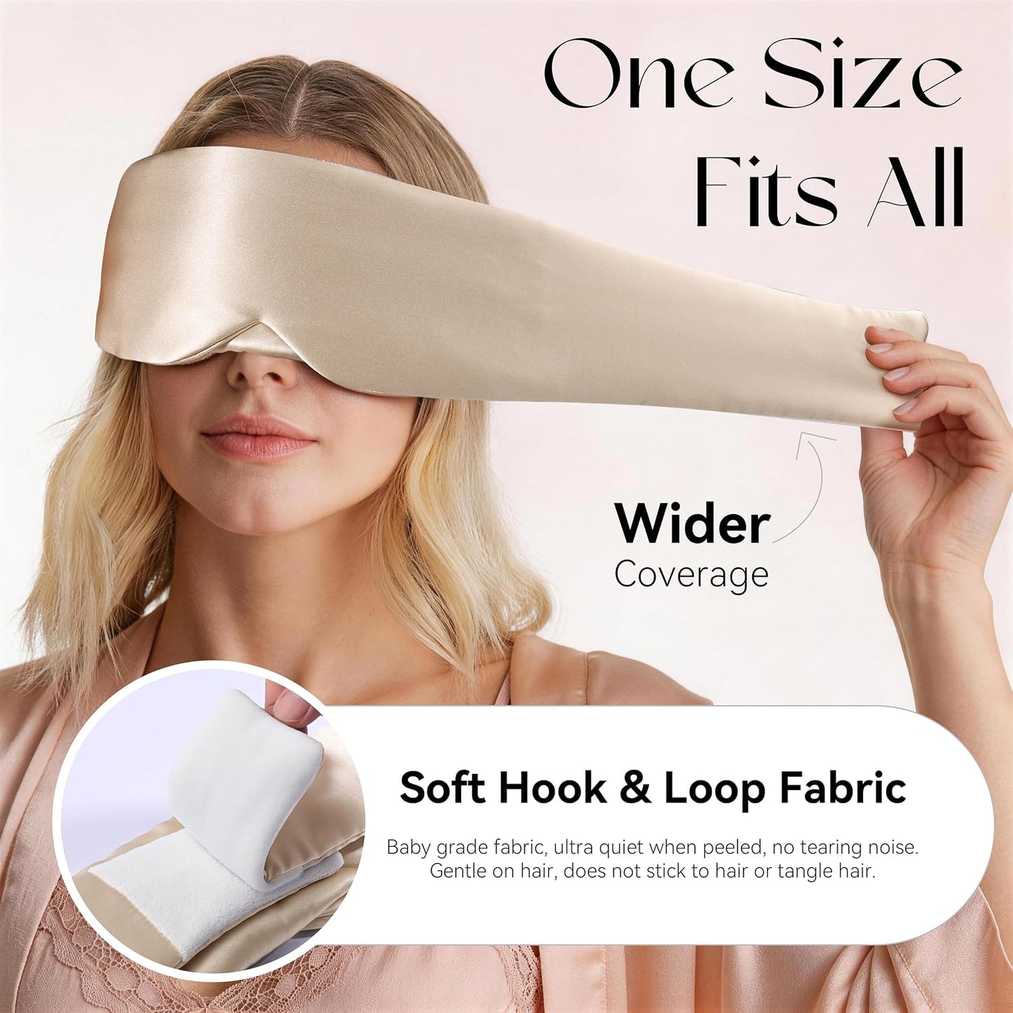 Silk Sleep Mask 22 Momme 100% Mulberry Silk & 3.5cm Silk Hairband Set for Side Sleeper Women Men,Light Blocking Nose Pad, Adjustable Silent Strap,Eye Mask fo Home & Travel Use (Pink)