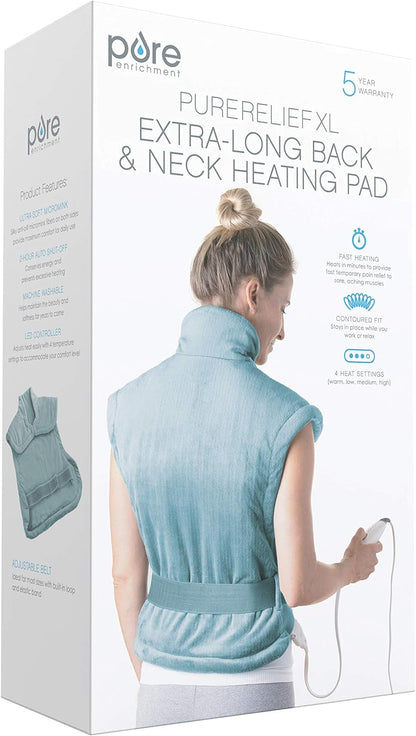 Pure Enrichment PureRelief XL Extra-Long Back & Neck Heating Pad, 4 Settings