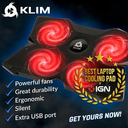 KLIM Wind Laptop Cooling Pad - More Than 500 000 Units Sold - New Version - The Most Powerful Rapid Action Cooling Fan - Laptop Stand with 4 Cooling Fans at 1200 RPM - USB Fan - PS5 PS4 - RGB