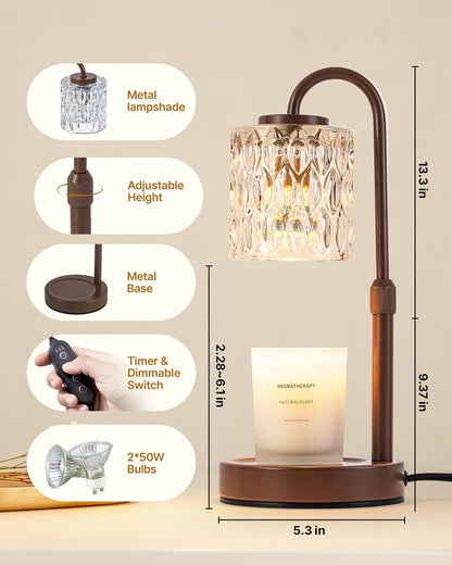 CASTLELIFE Dimmable Candle Warmer Lamp with Timer, Height Adjustable Candle Warmer for Jar Candles, Electric Wax Melt Warmer for Home Decor House Warming Gifts, Birthday Gifts for Women, Black Clear
