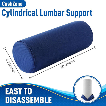 CushZone Lumbar Roll Support Pillow, Memory Foam Back Cushion, Black | Helps Relieve Back Pain & Supports Posture,Adjustable Strap Fits Office,Car & Gaming Chairs,Washable Cover