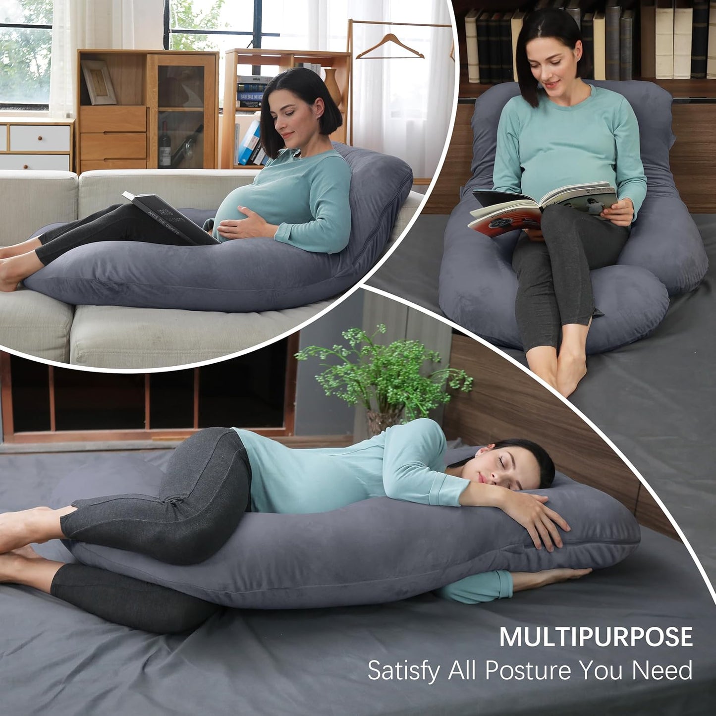 MOON PARK Pregnancy Pillows for Sleeping - 57 Inch U Shaped Full Body Maternity Pillow with Removable Cover - Support for Back, Legs, Belly, Hips - Pregnancy Pillow for Women - Grey