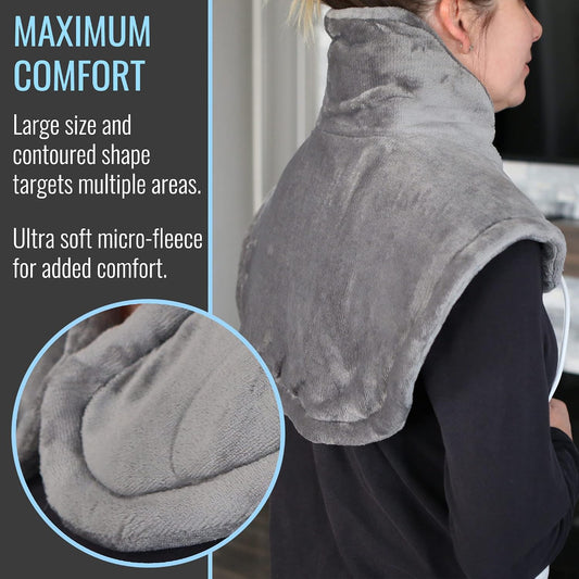 DMI Plush Micro-Fleece Weighted Heating Pad for Neck, Shoulders & Back - 4 Heat Settings, Auto Shut-Off, 9' Cord, Gray, Large
